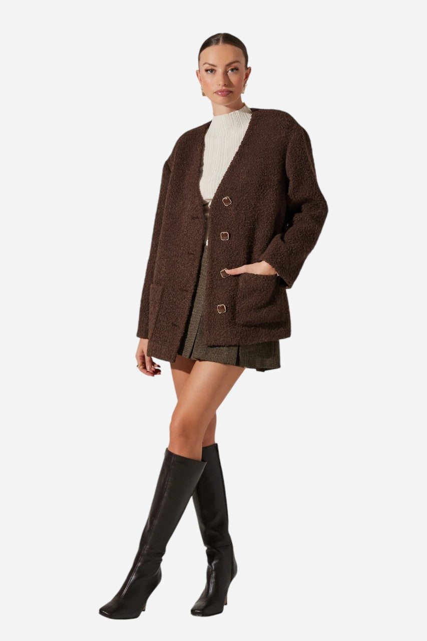 ASTR the Label Maidy Boucle V-Neck Coat Brown – back view
