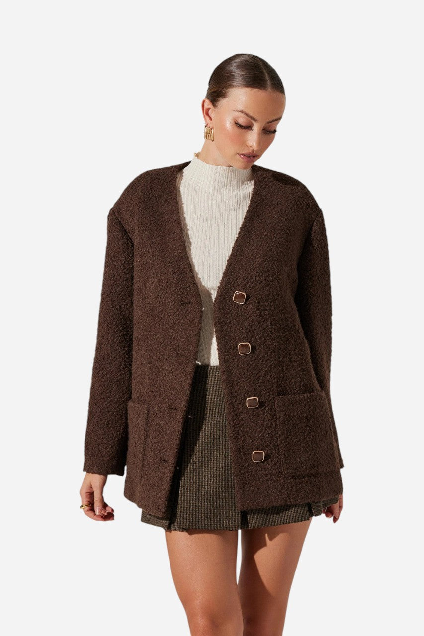 ASTR the Label Maidy Boucle V-Neck Coat Brown – side view