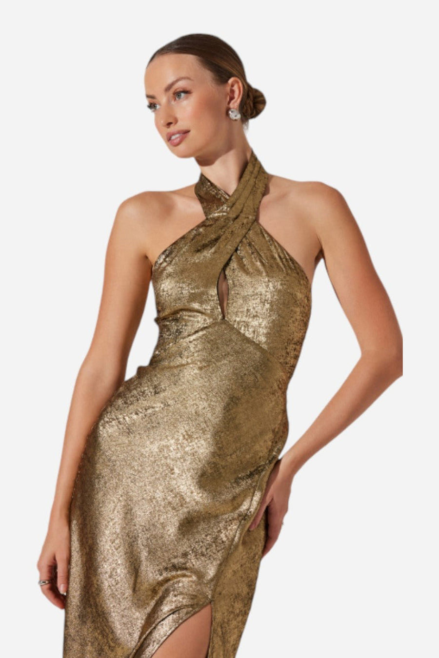 ASTR the Label Marissa Dress Gold – on model