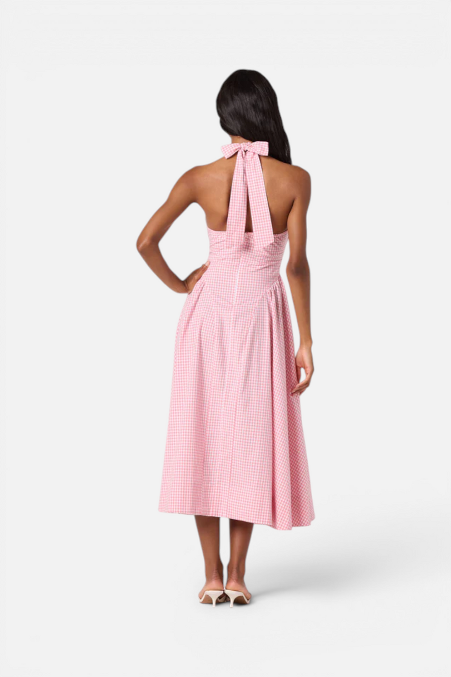 ASTR The Label Meana Midi Halter Dress in Pink Gingham – alternate