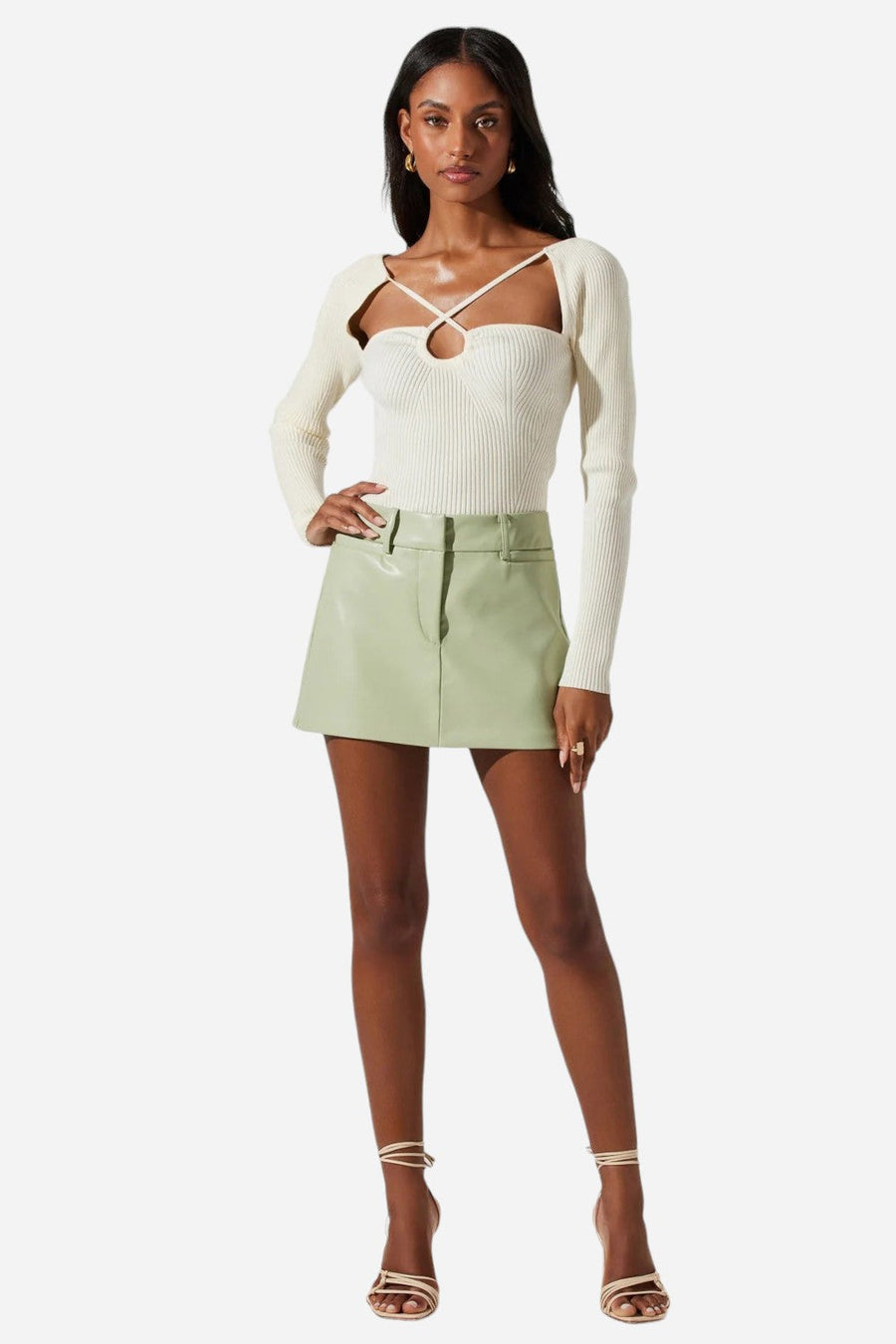 ASTR The Label Milani Mini Skirt Sage Green – front view