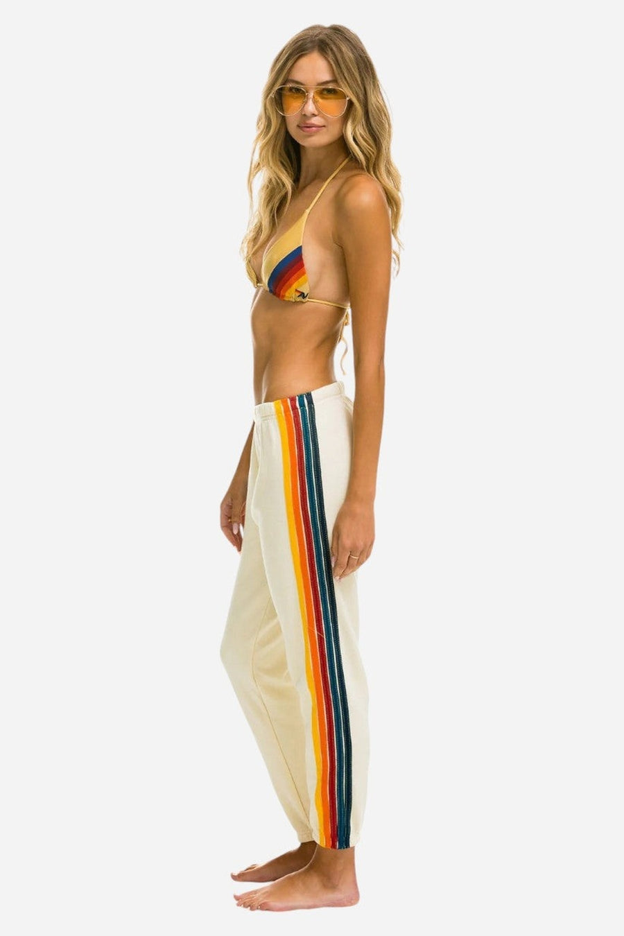 Aviator Nation 5 Stripe Sweatpants in Vintage White – side view