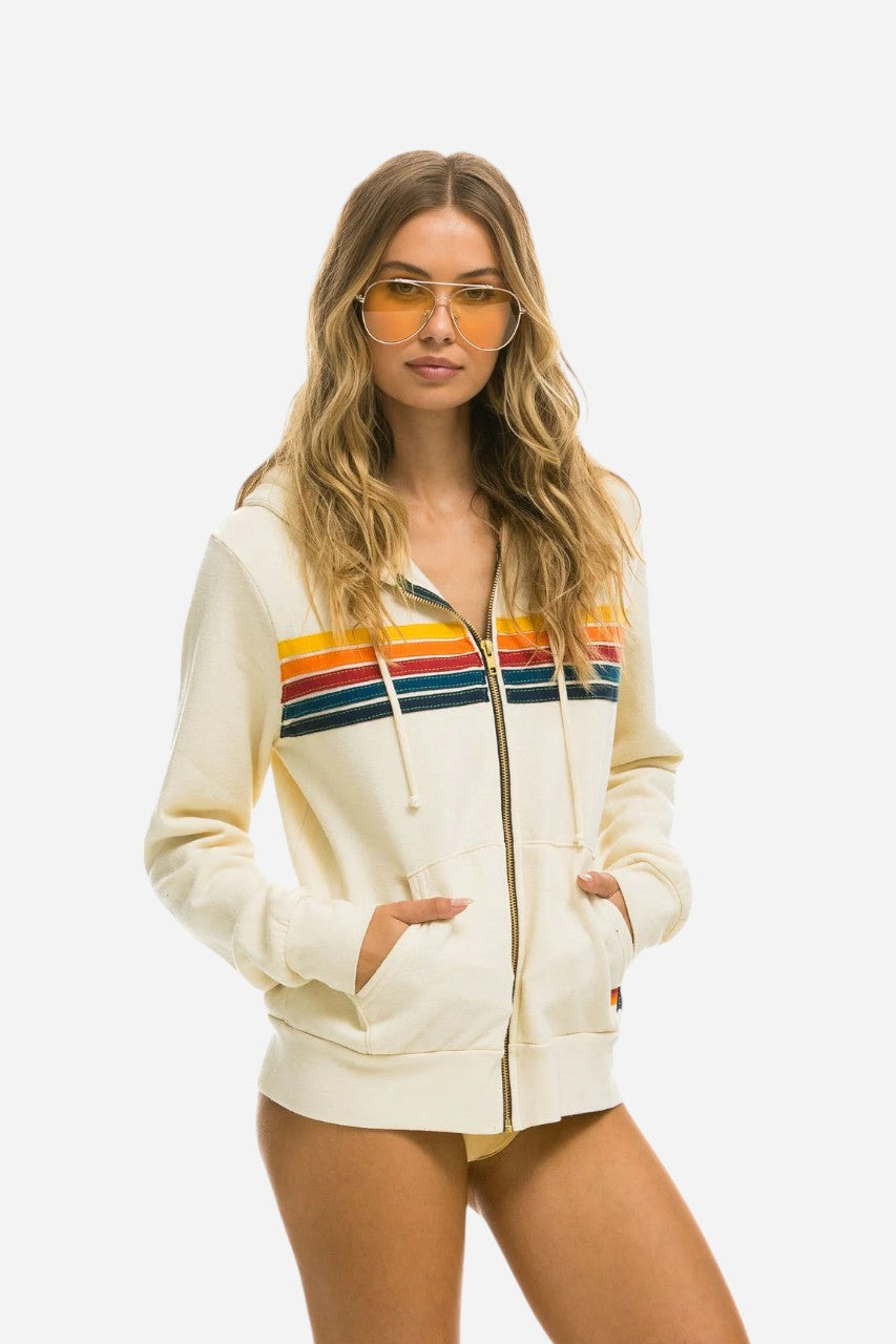 Aviator Nation 5 Stripe Zip Hoodie Vintage White – back view