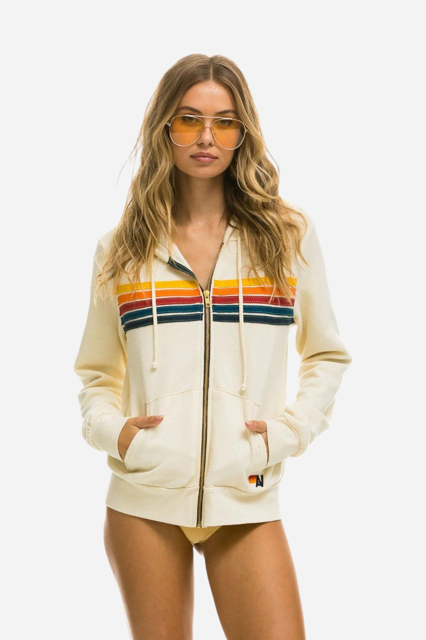 Aviator Nation 5 Stripe Zip Hoodie Vintage White – front view