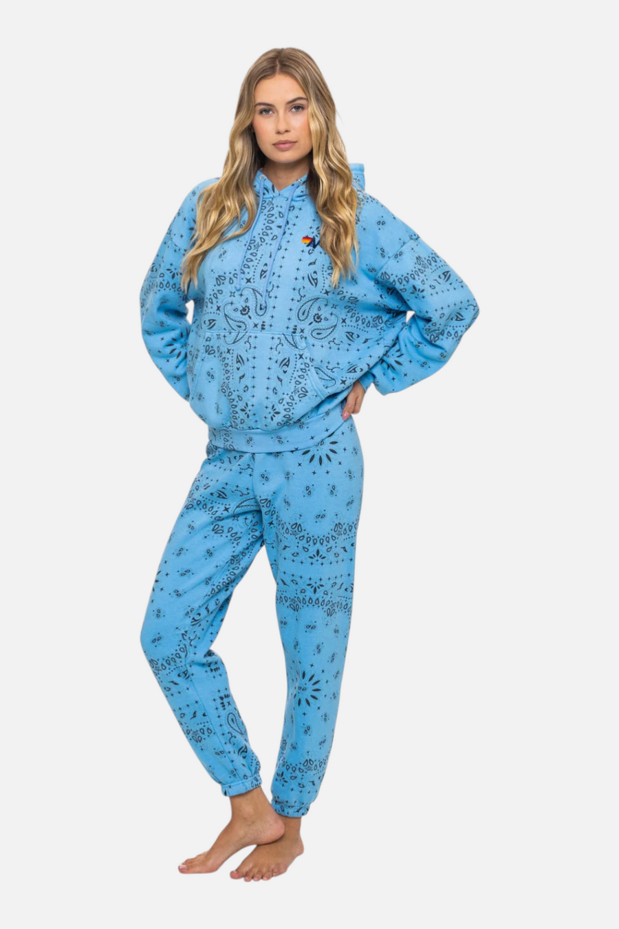 Aviator Nation Bandana Pullover Hoodie in Relax Sky – side view