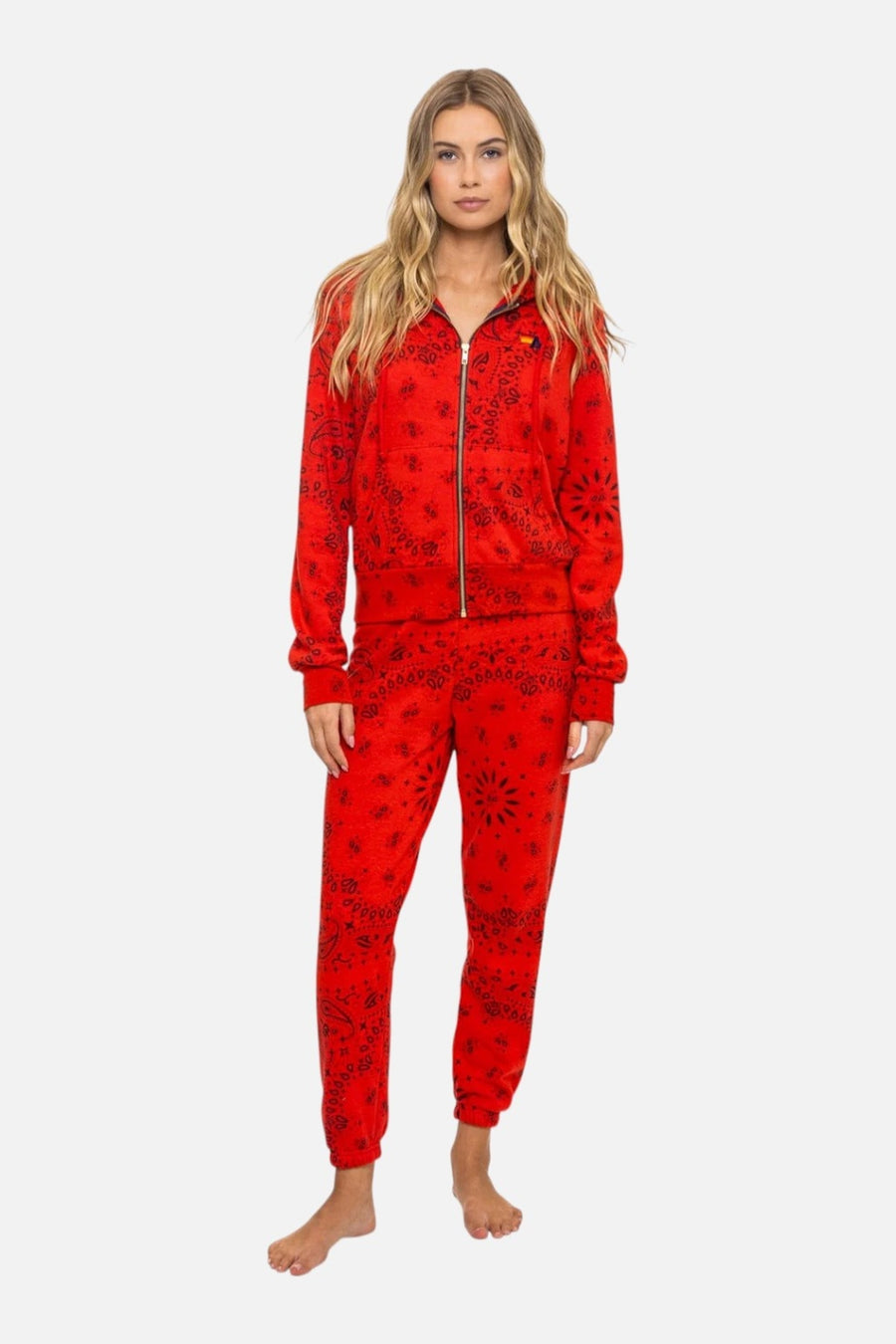 Aviator Nation Bandana Zip Hoodie in Flash Red – side view
