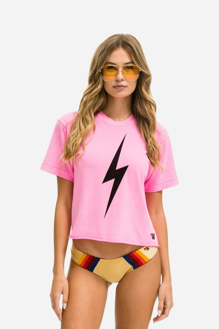 Aviator Nation Bolt Boyfriend Tee in Neon Pink – front view