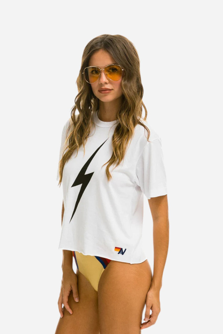 Aviator Nation Bolt Boyfriend Tee in White – back view