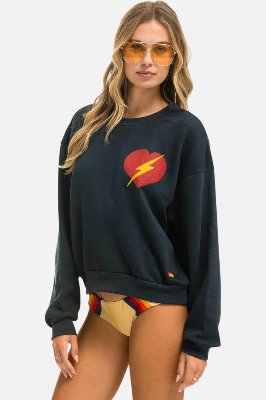 Aviator Nation Bolt Heart Relaxed Crewneck in Charcoal – back view