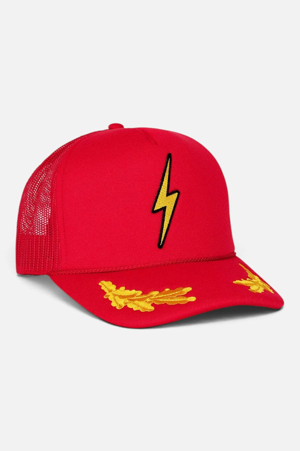 Aviator Nation Bolt Vintage Low Rise Leaf Trucker Hat in Red