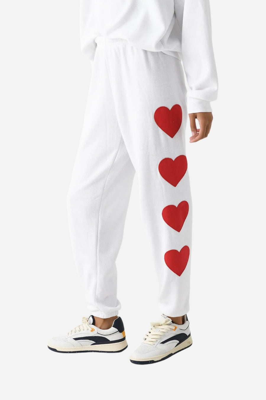 Aviator Nation Heart Stitch 4 Sweatpants in White – front view