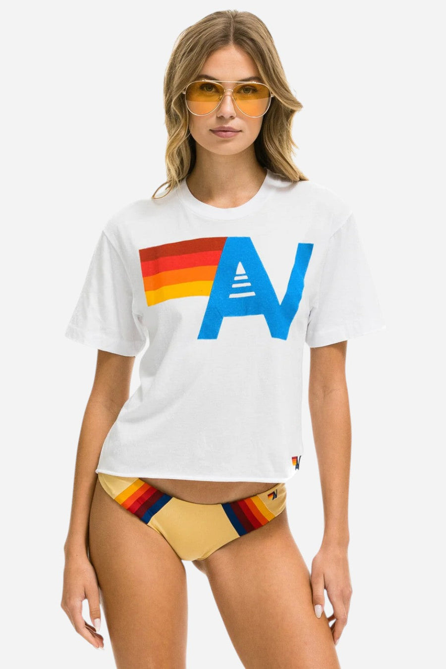 Aviator Nation Logo Boyfriend Tee in White – front view