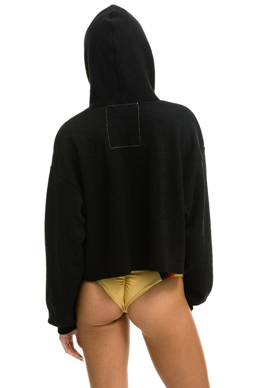 Aviator Nation Smiley 2 Relax Cropped Pullover Hoodie in Black – side view