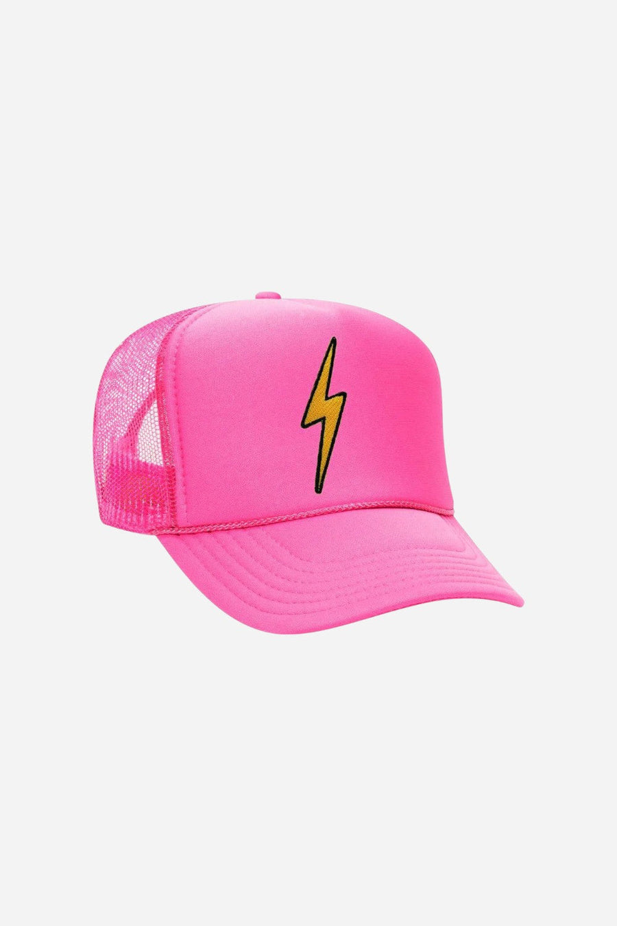 Aviator Nation Vintage Bolt Trucker Hat in Neon Pink – front view