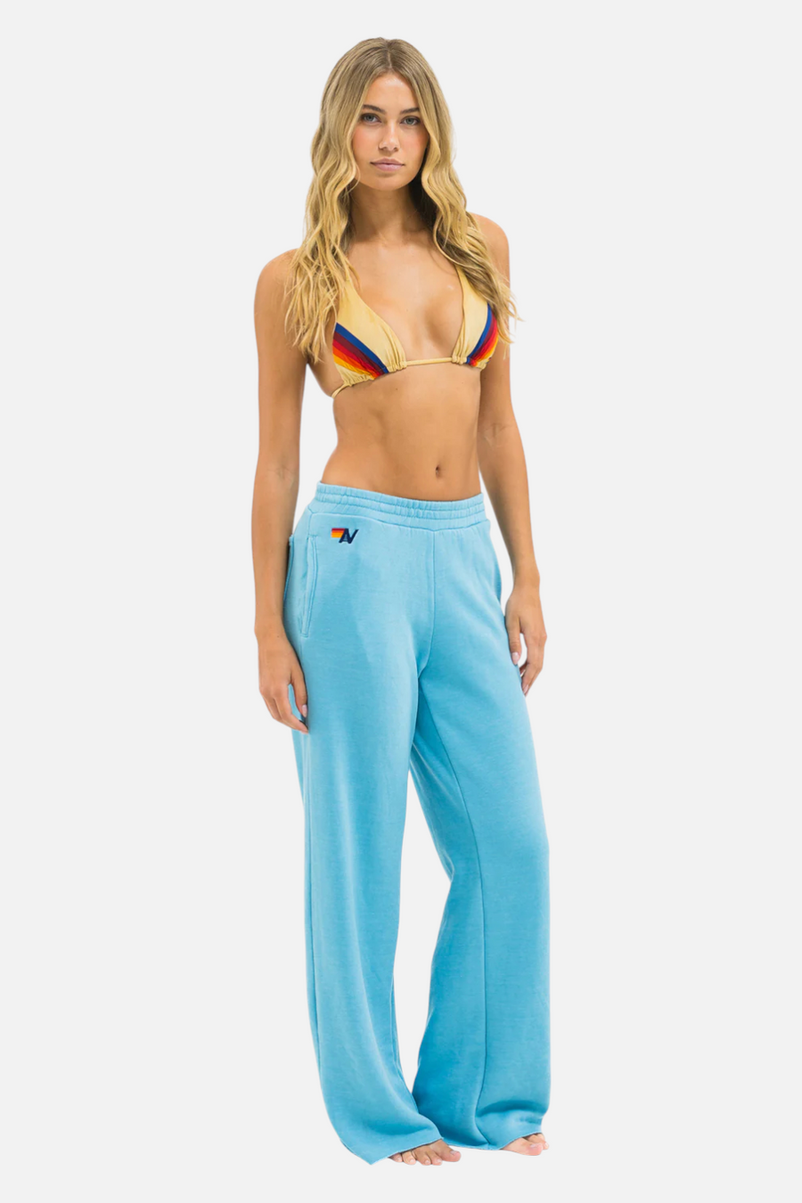 Aviator Nation Wide Leg Pocket Sweatpant in Aqua – back view