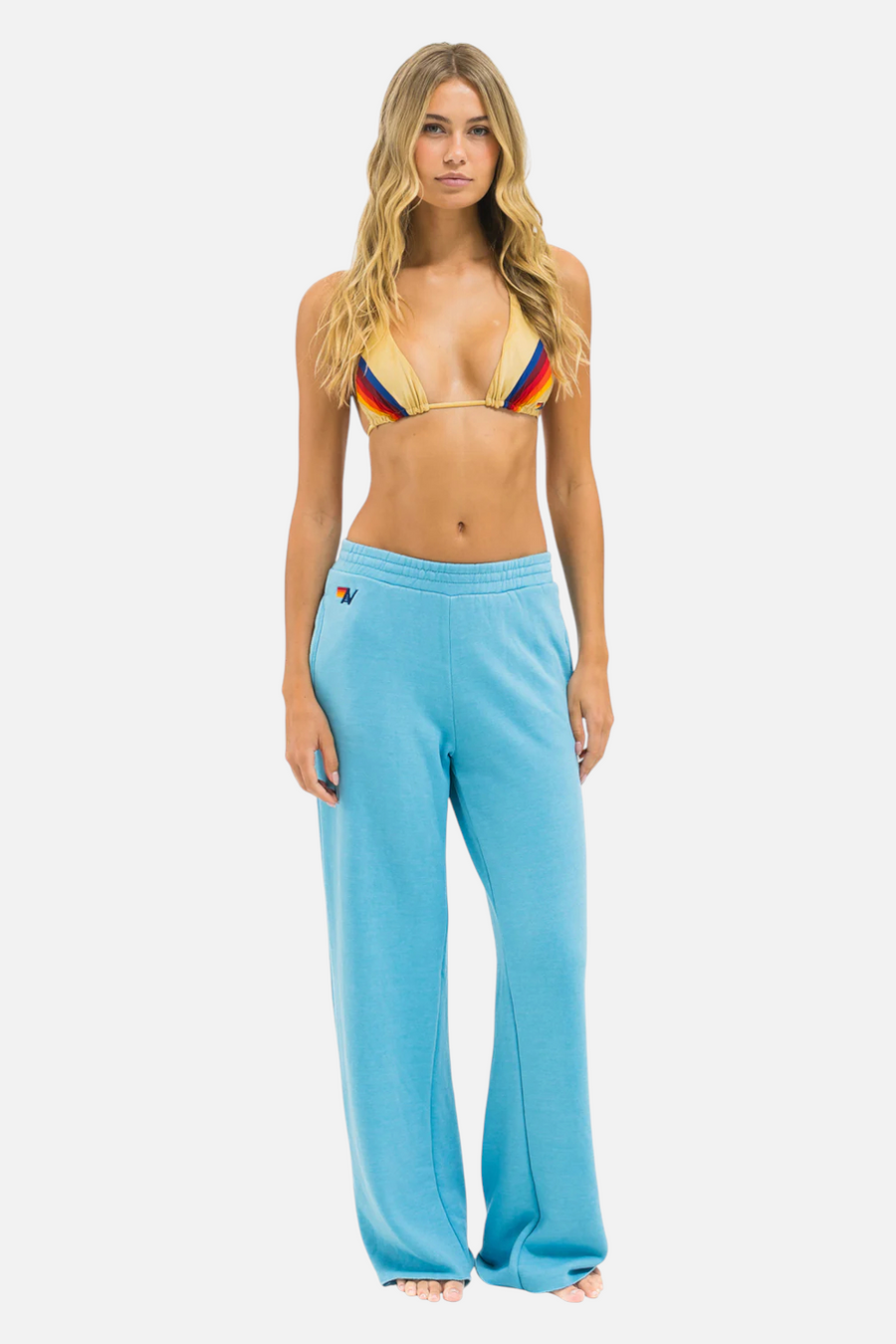Aviator Nation Wide Leg Pocket Sweatpant in Aqua – front view