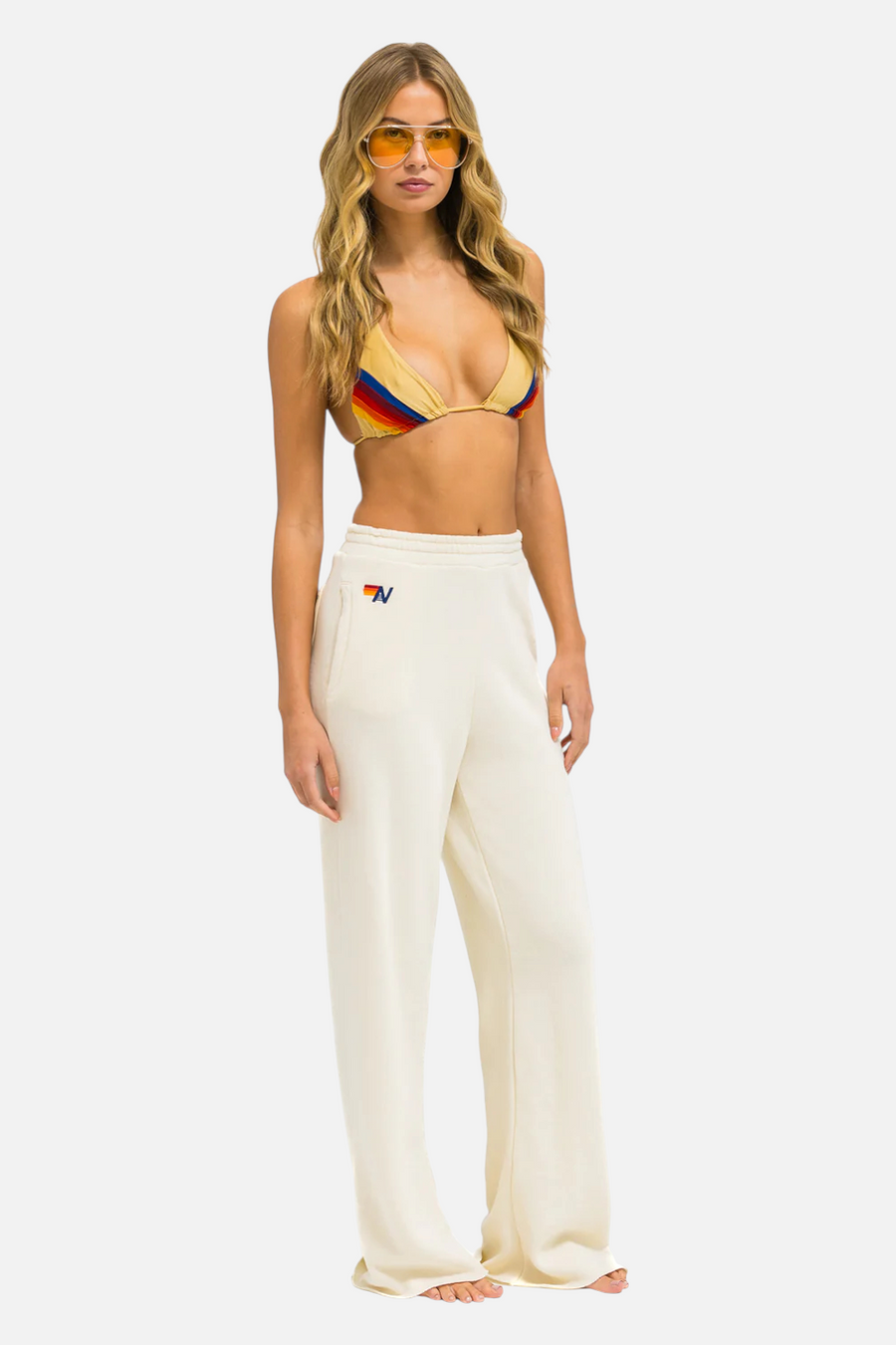 Aviator Nation Wide Leg Pocket Sweatpant in Vintage White – back view