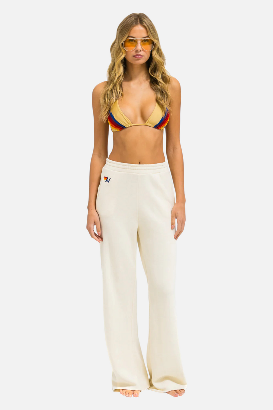 Aviator Nation Wide Leg Pocket Sweatpant in Vintage White – front view