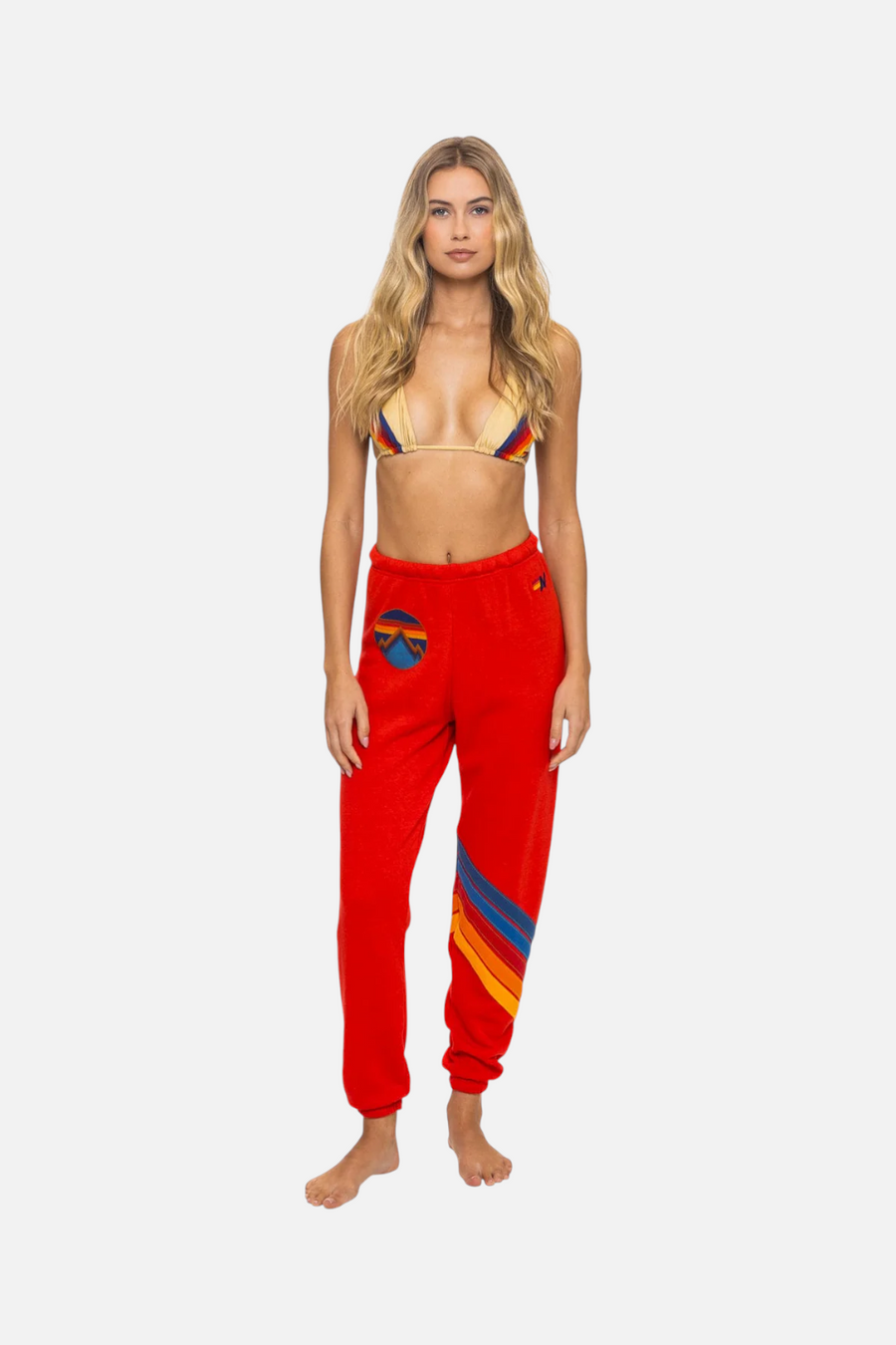 Aviator Nation Women's All Seasons Circle Chevron Sweatpant in Red – front view