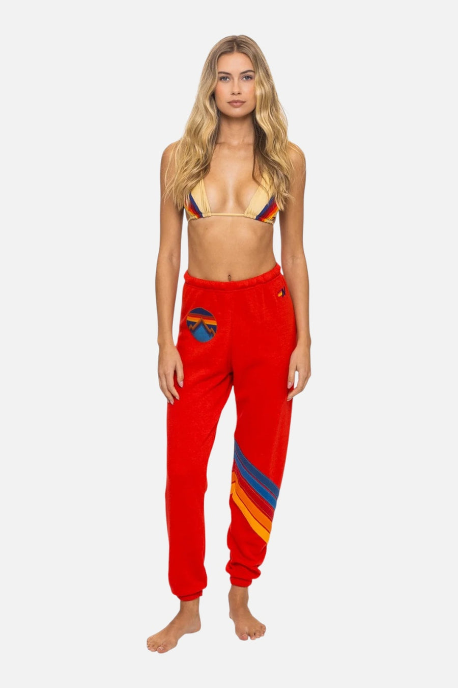 Aviator Nation Women's All Seasons Circle Chevron Sweatpant in Red – on model