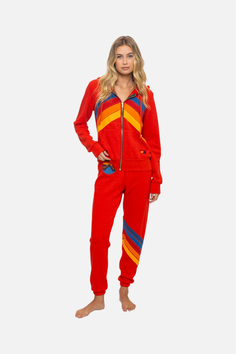 Aviator Nation Women's All Seasons Circle Chevron Sweatpant in Red – side view