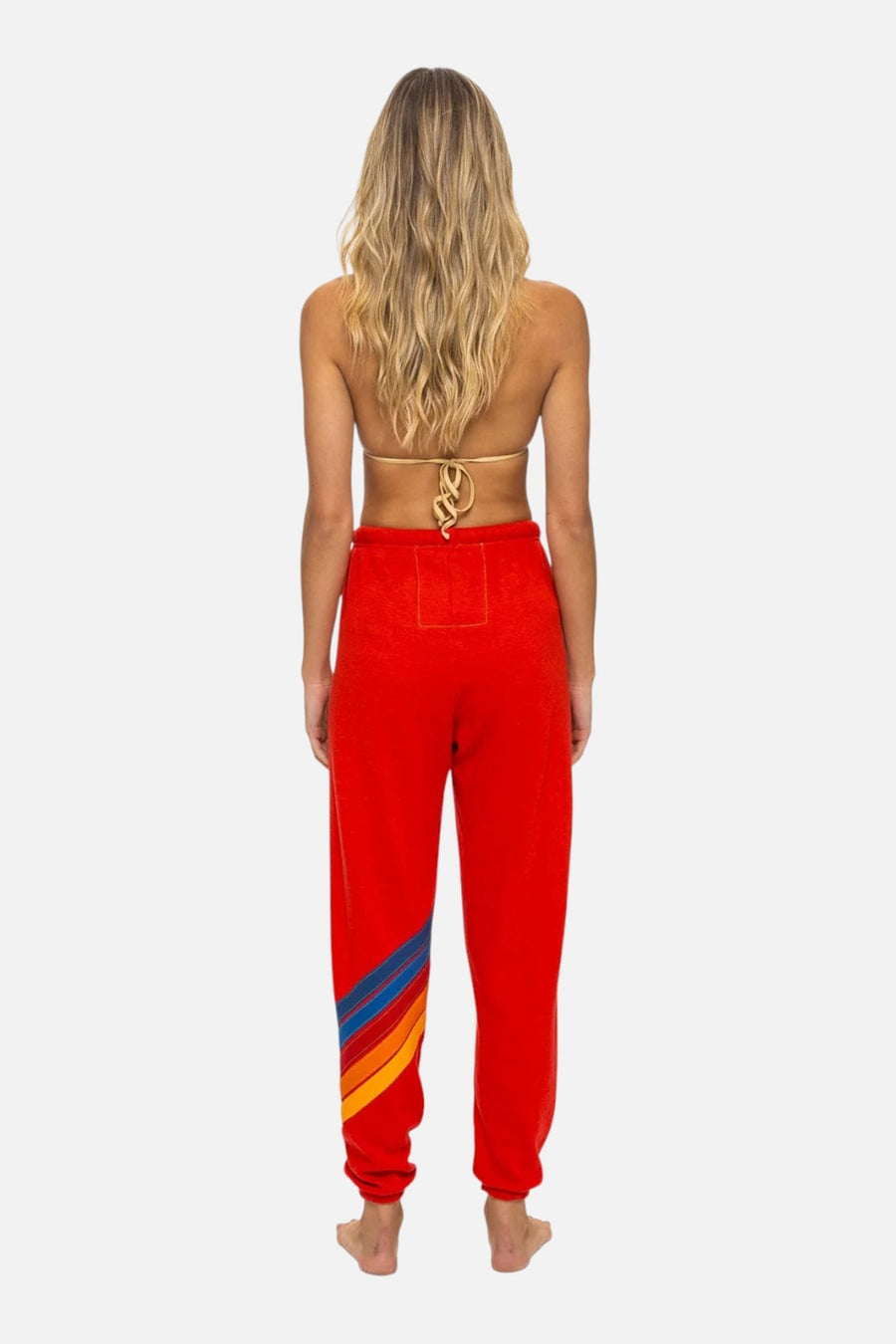 Aviator Nation Women's All Seasons Circle Chevron Sweatpant in Red – on model