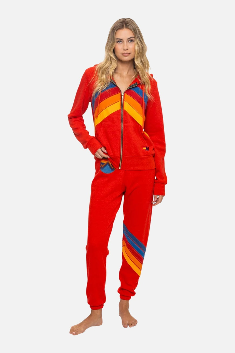 Aviator Nation Women's All Seasons Circle Chevron Sweatpant in Red – on model