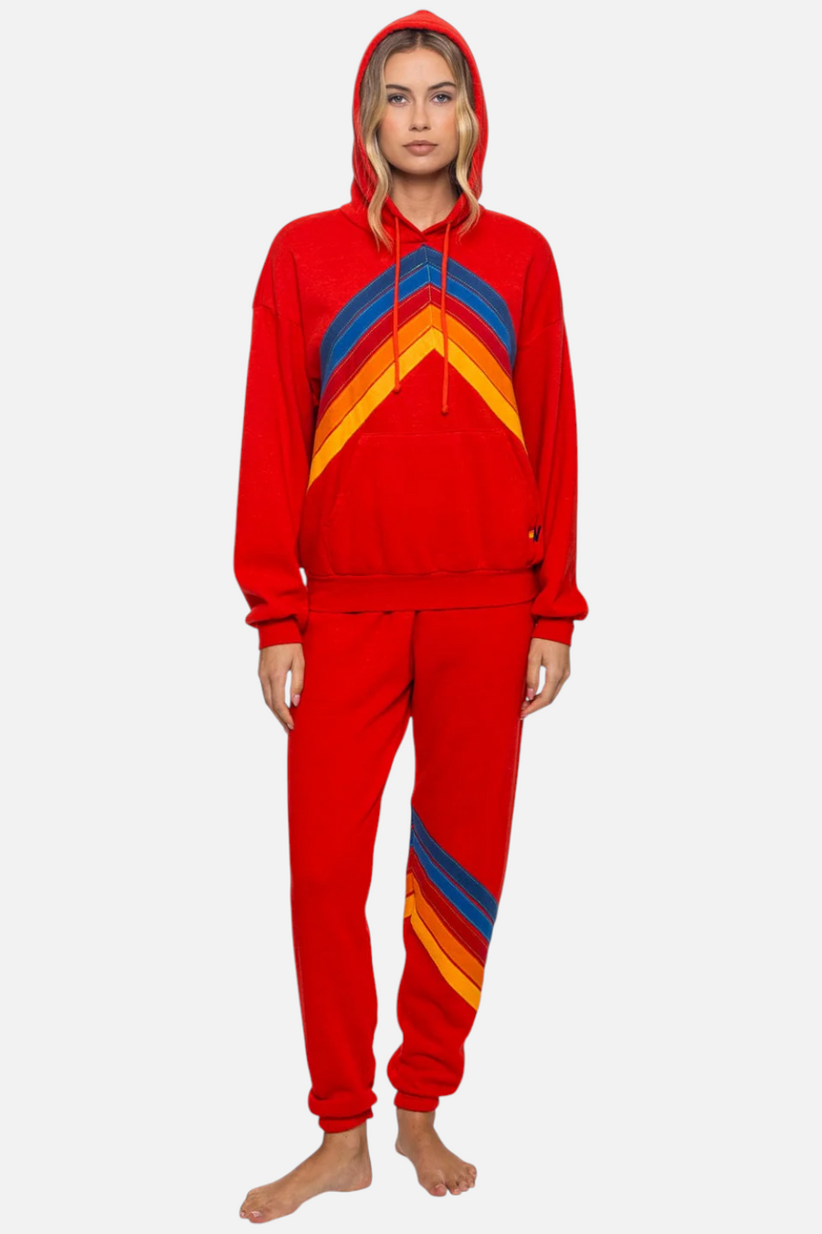 Aviator Nation Women's Mountain Stitch Chevron Pullover Hoodie in Red – back view