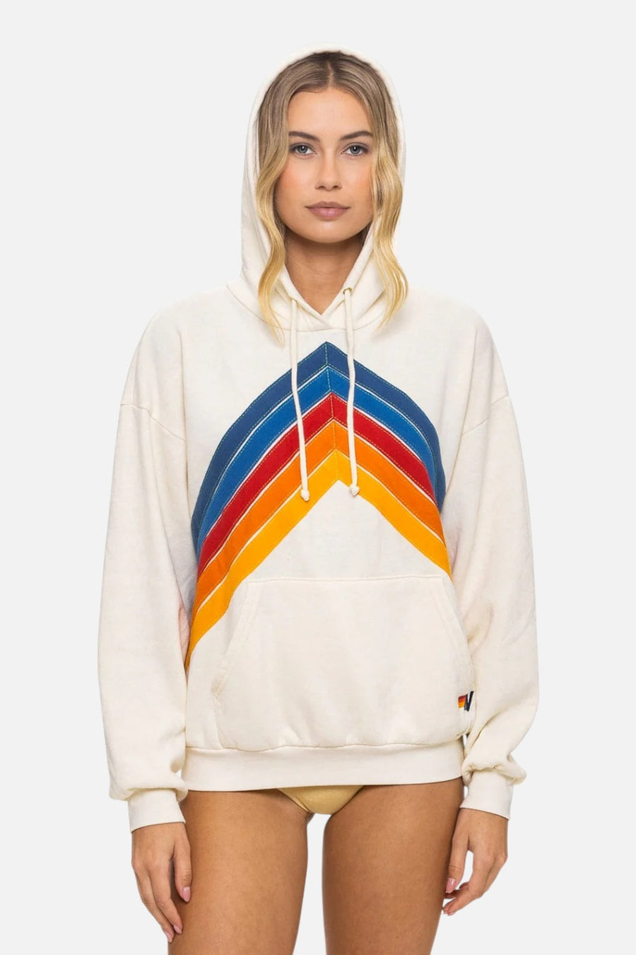 Aviator Nation Women's Mountain Stitch Chevron Pullover in Vintage White – on model