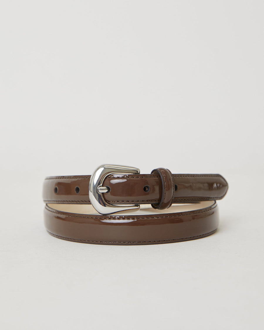 B-Low The Belt Kennedy Mini Patent Leather Belt in Chocolate Silver – back view