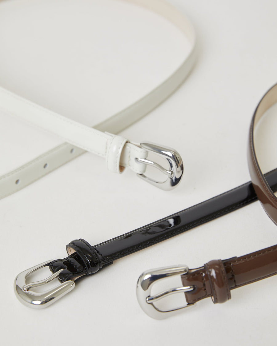 B-Low The Belt Kennedy Mini Patent Leather Belt in Chocolate Silver – side view