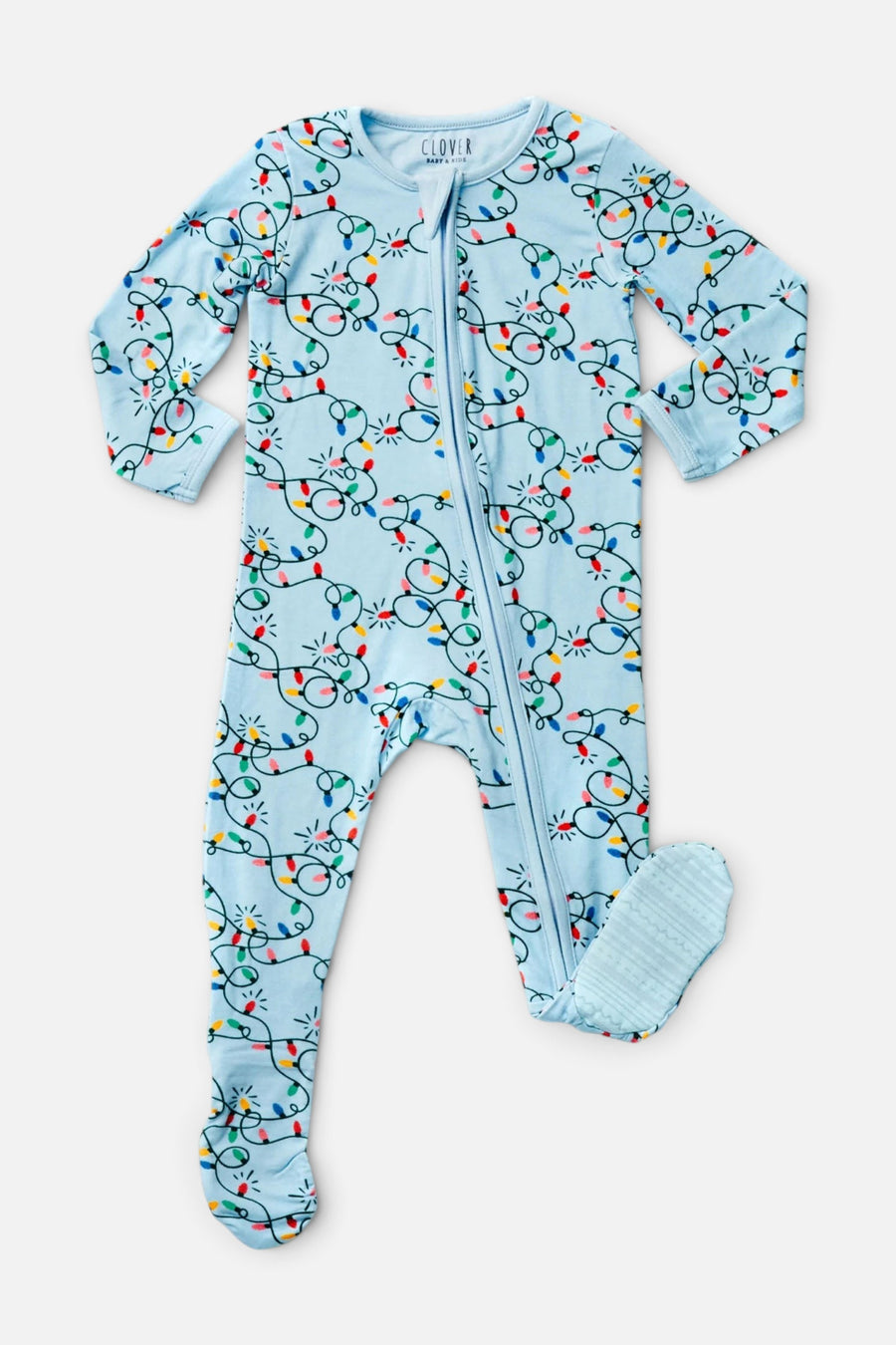 Baby Christmas Lights Zipper Footie – front view