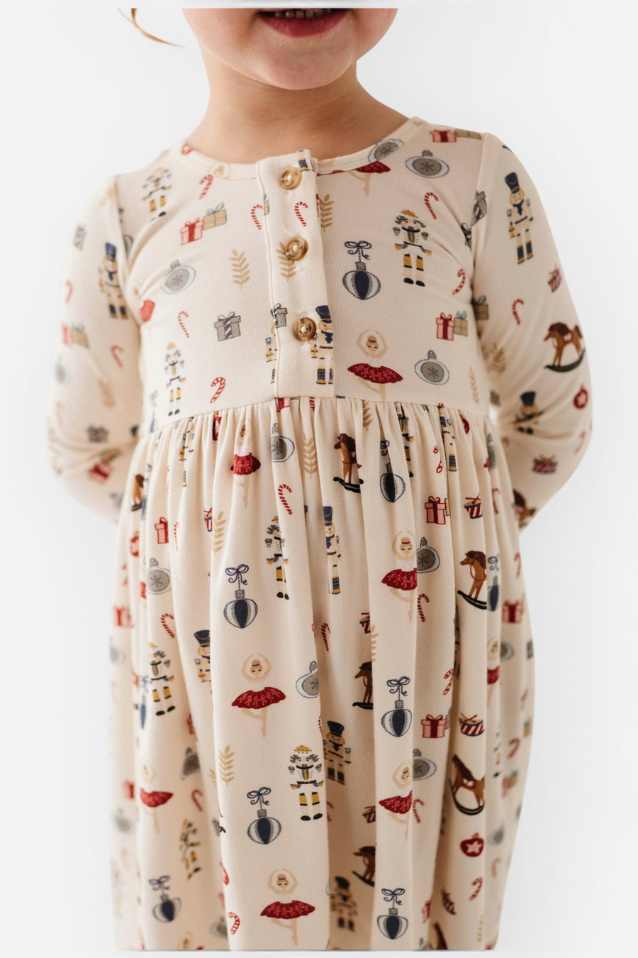 Babysprouts Infant Long Sleeve Henley Dress Nutcracker – on model