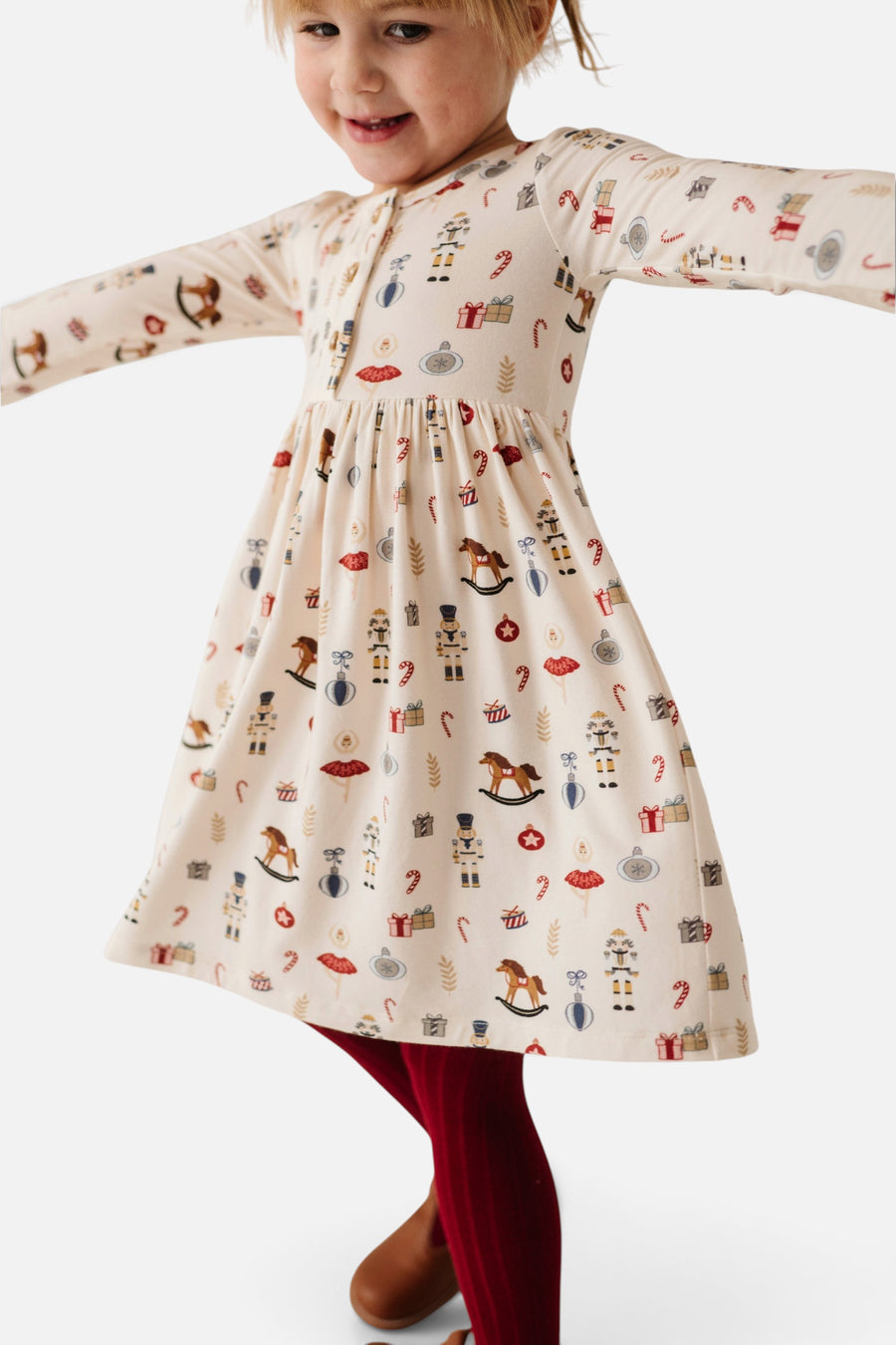 Babysprouts Infant Long Sleeve Henley Dress Nutcracker – on model