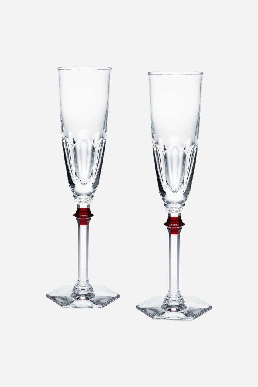Baccarat Harcourt Eve Flutes in Red - Set of 2 – front view