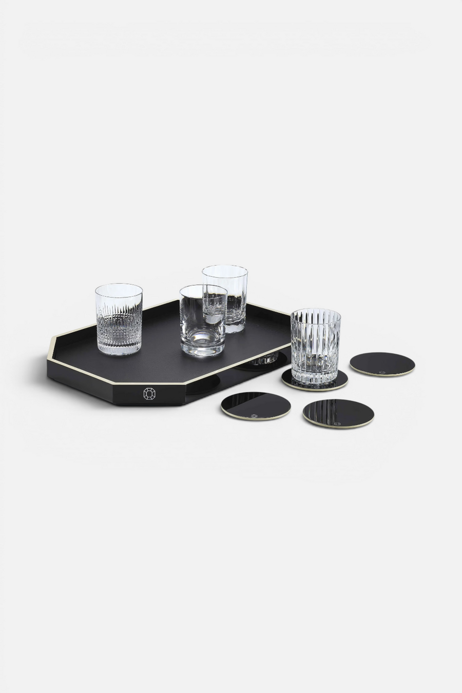 Baccarat Medium Octogone Tray in Black – side view