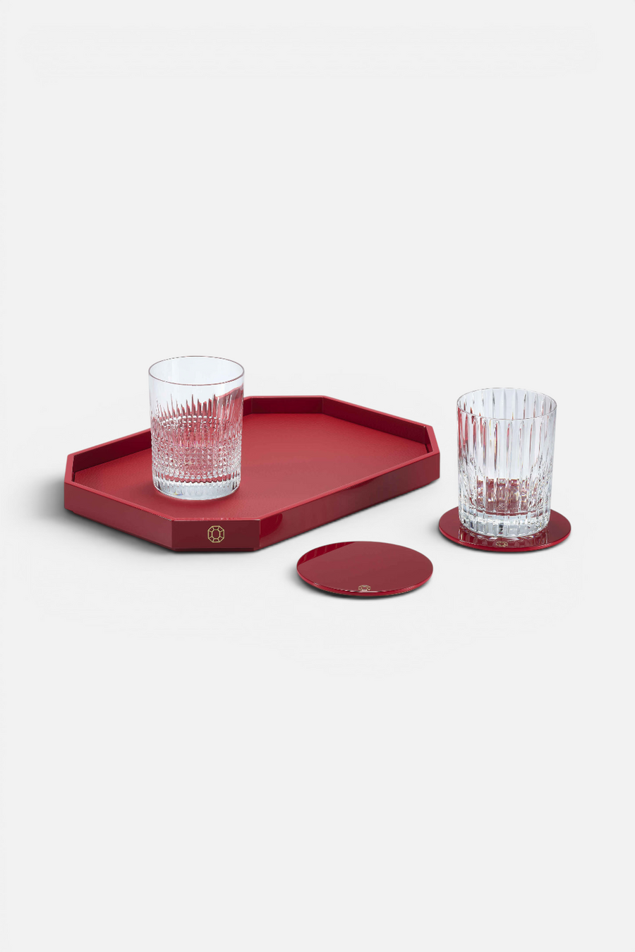 Baccarat Medium Octogone Tray in Red – side view