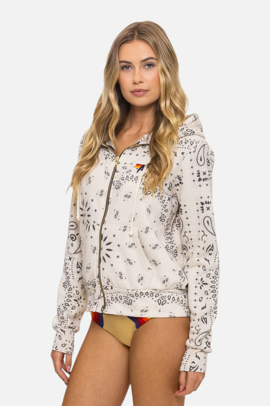 Aviator Nation Bandana Zip Hoodie in Vintage White