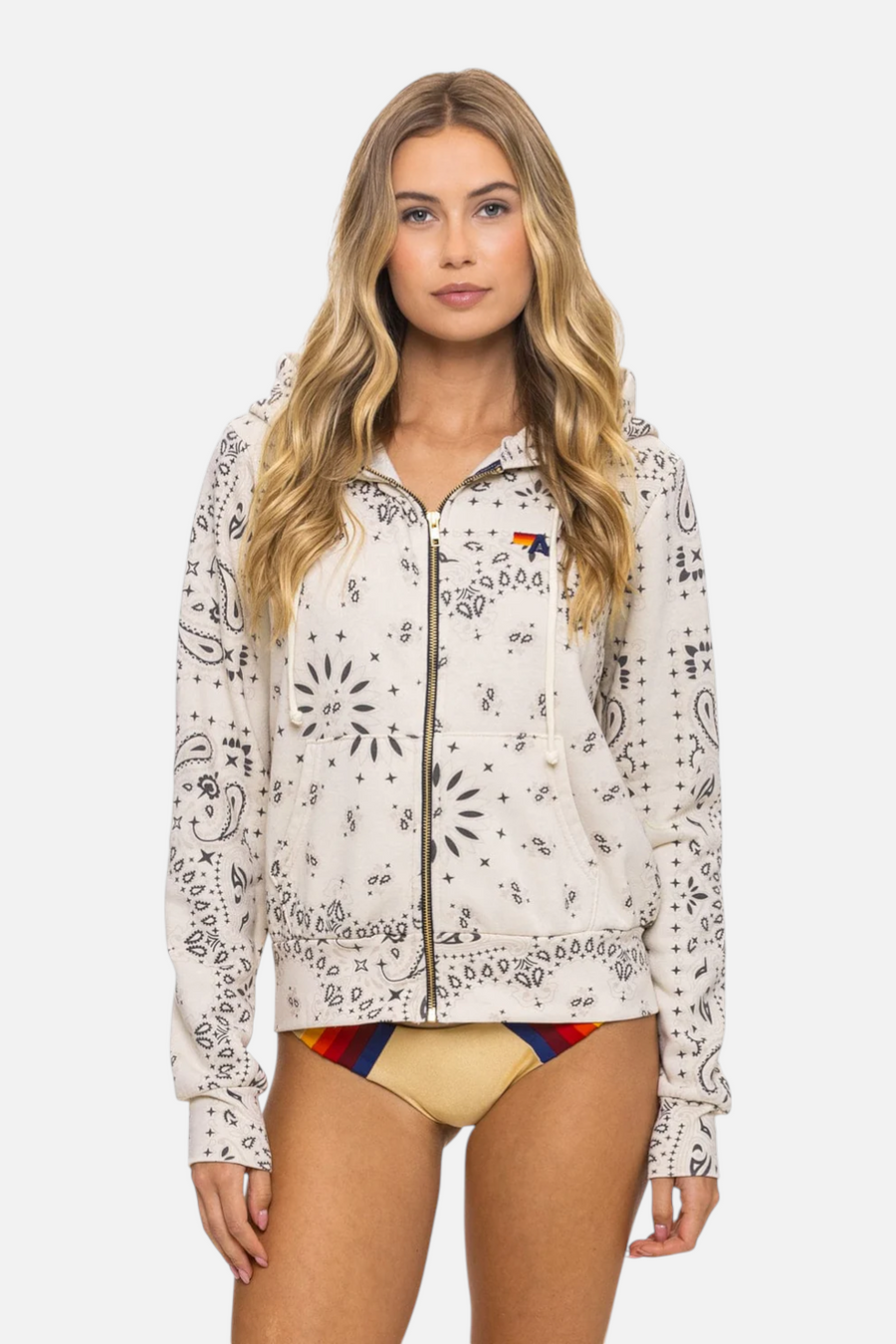 Aviator Nation Bandana Zip Hoodie in Vintage White