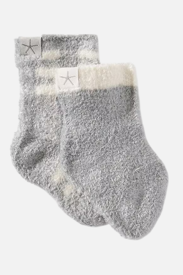Barefoot Dreams Baby Plaid Sock Set in Moonbeam