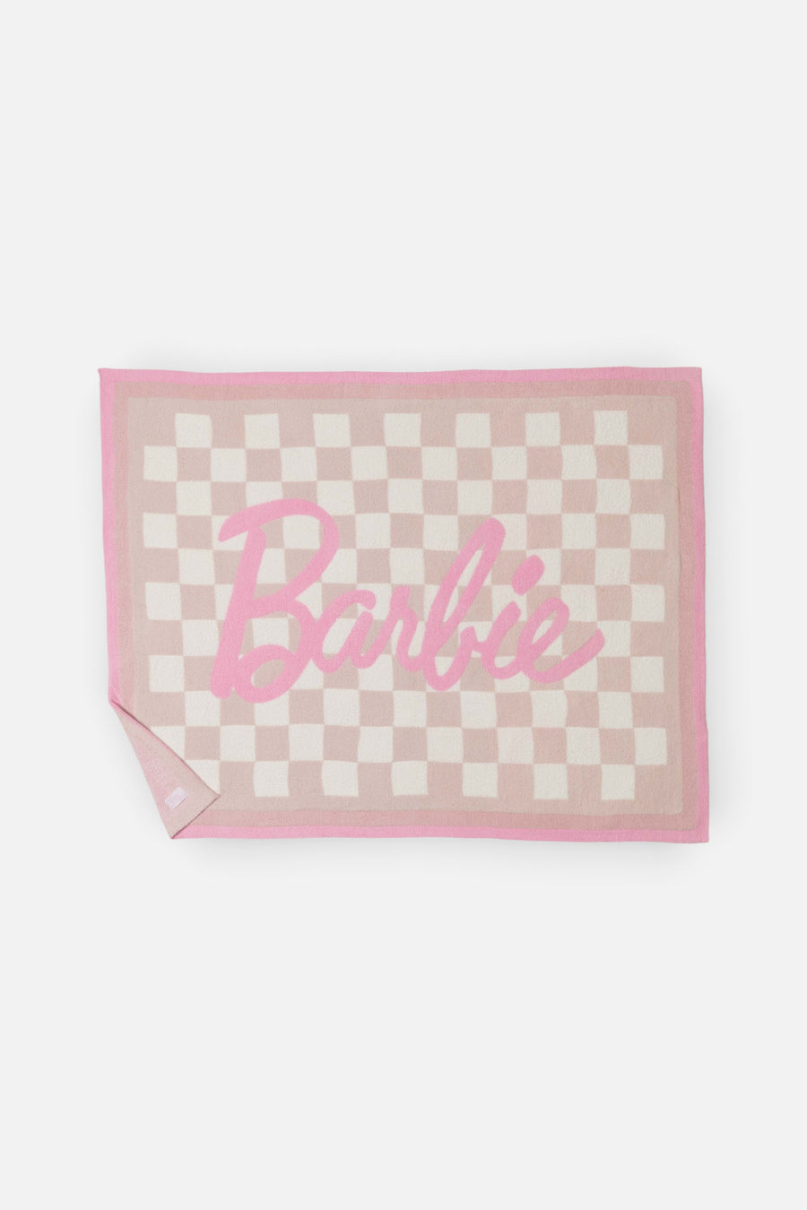 Barefoot Dreams CozyChic Barbie Checkered Throw in Barbie Pink Multi – back view