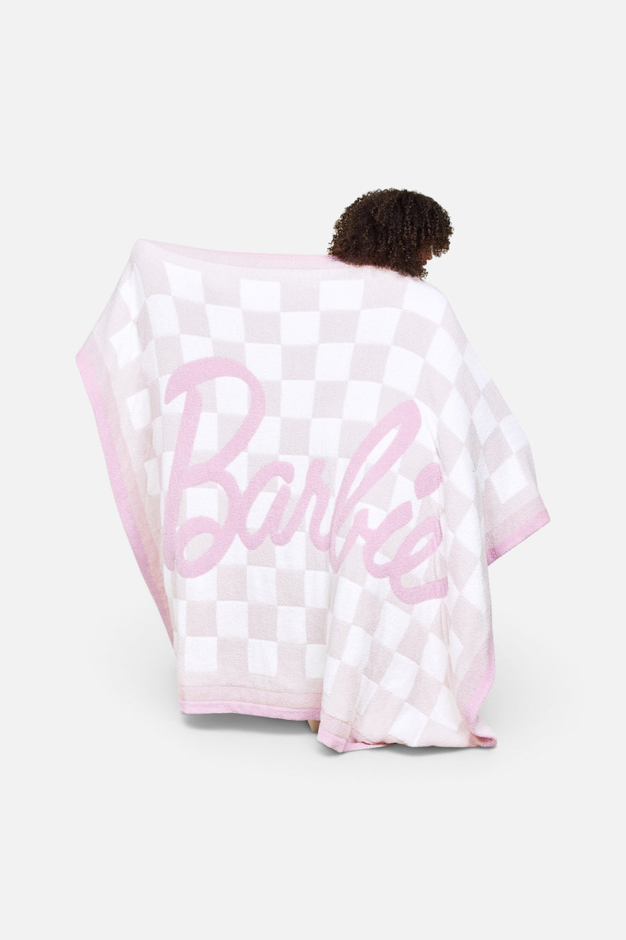 Barefoot Dreams CozyChic Barbie Checkered Throw in Barbie Pink Multi – detail