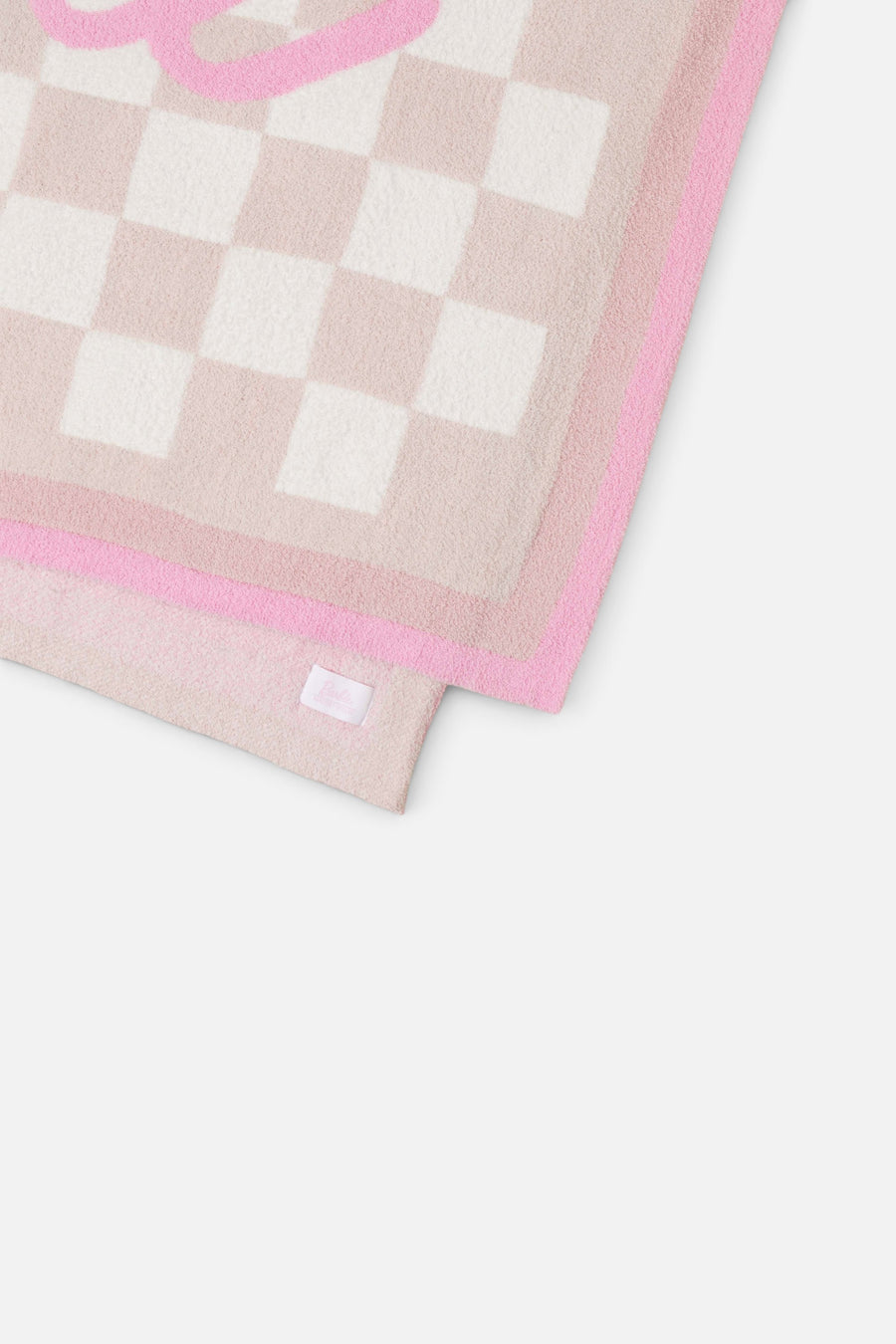 Barefoot Dreams CozyChic Barbie Checkered Throw in Barbie Pink Multi – side view