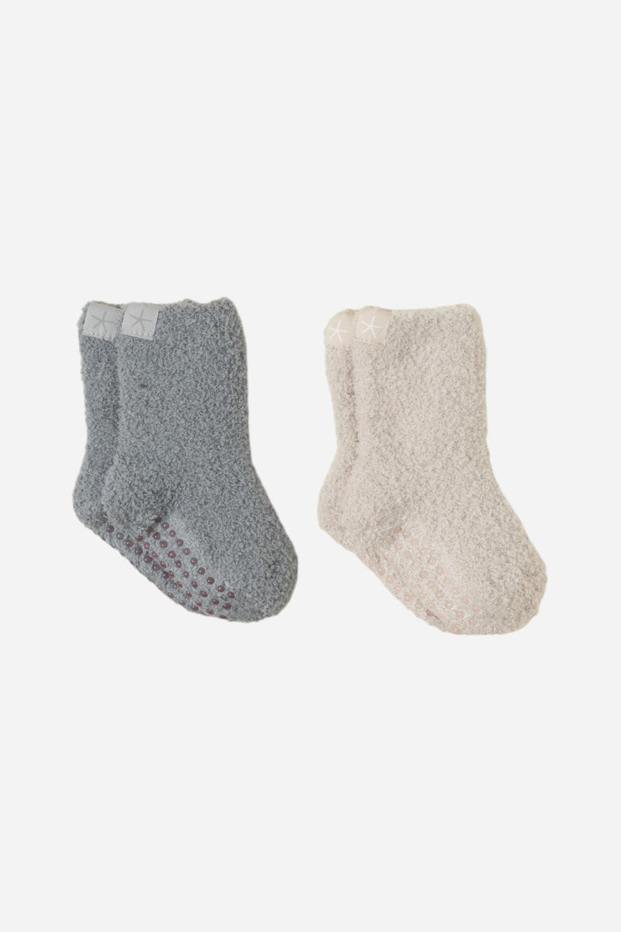 Barefoot Dreams CozyChic Toddler 2 Pack Socks Stone/Moonbeam – front view