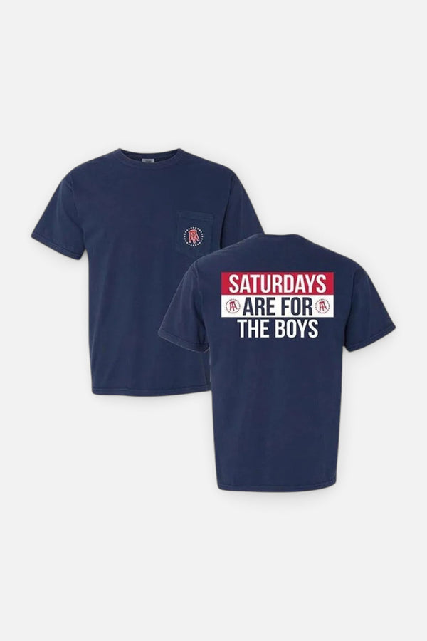 Barstool Sports Stool Stars Saturdays Are For The Boys Short Sleeve Pocket Tee in Navy
