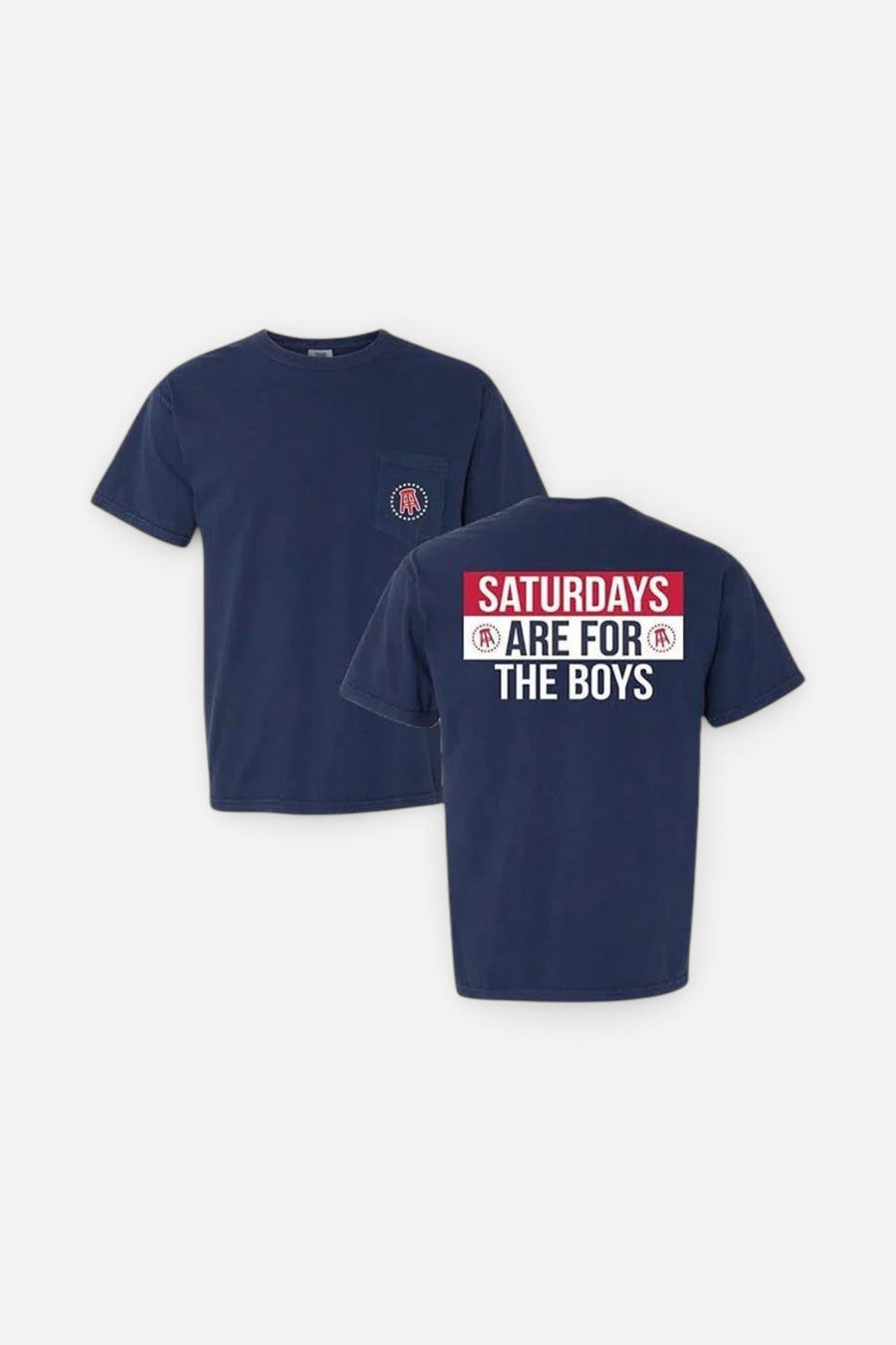 Barstool Sports Stool Stars Saturdays Are For The Boys Short Sleeve Pocket Tee in Navy – side view
