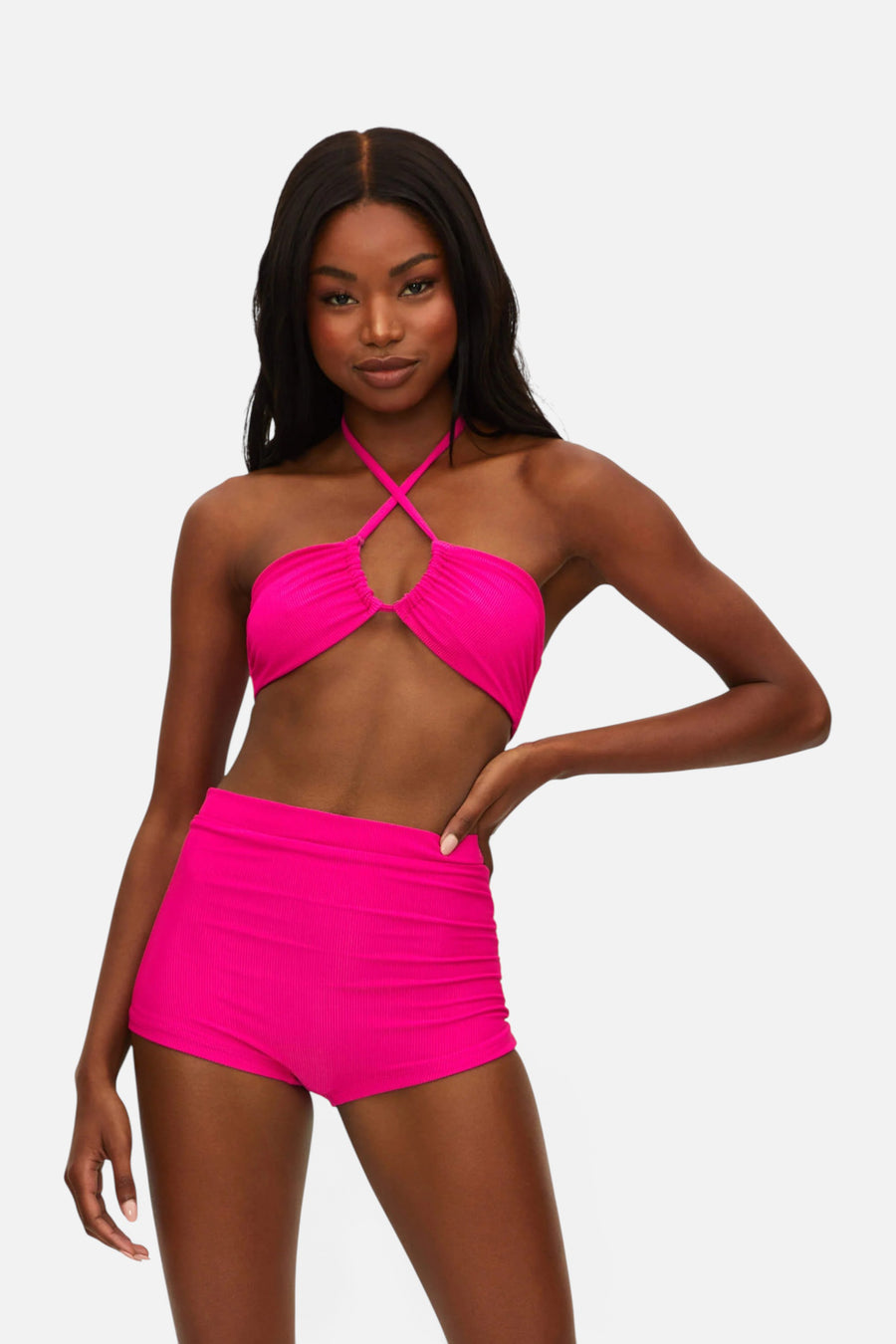 Beach Riot Abby Top in Bright Fuchsia – front view