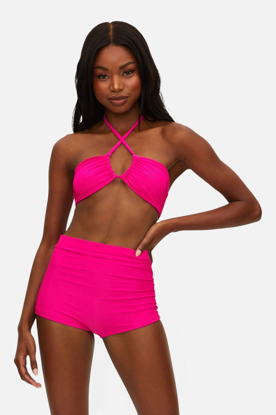 Beach Riot Abby Top in Bright Fuchsia – side view