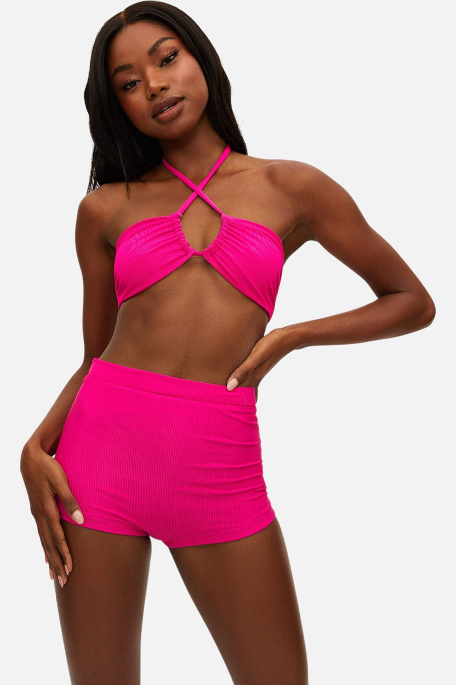Beach Riot Abby Top in Bright Fuchsia – side view
