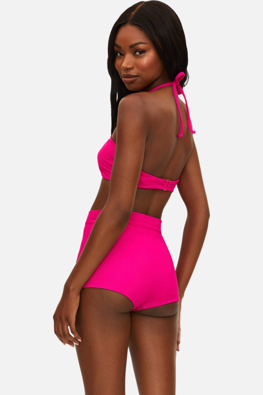 Beach Riot Abby Top in Bright Fuchsia – side view